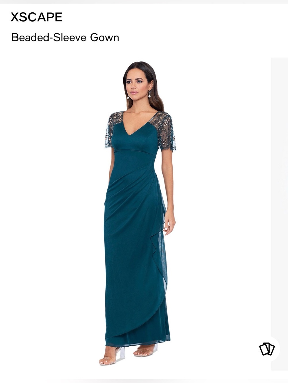 XSCAPE Teal Beaded-Sleeve Maxi Dress